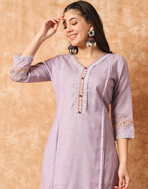 Trendy Designer Party Wear Readymade Salwar Suit Lavender Linen Cotton Pant Straight Back View